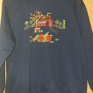 Bobbie Brooks Navy Crewneck Sweatshirt with Farmhouse Pumpkin Embroidery